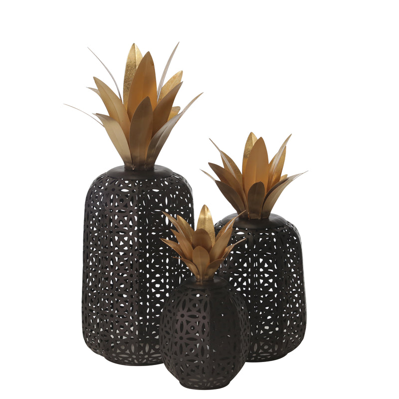 METAL 17" PINEAPPLE DECOR W/ CUTOUTS, BLACK