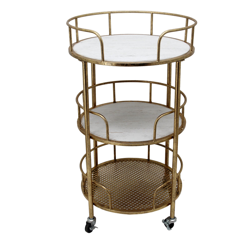 METAL 3-TIER ROUND BAR CART, WHITE