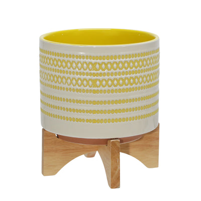 CERAMIC 8" PLANTER ON STAND W/ DOTS, YELLOW