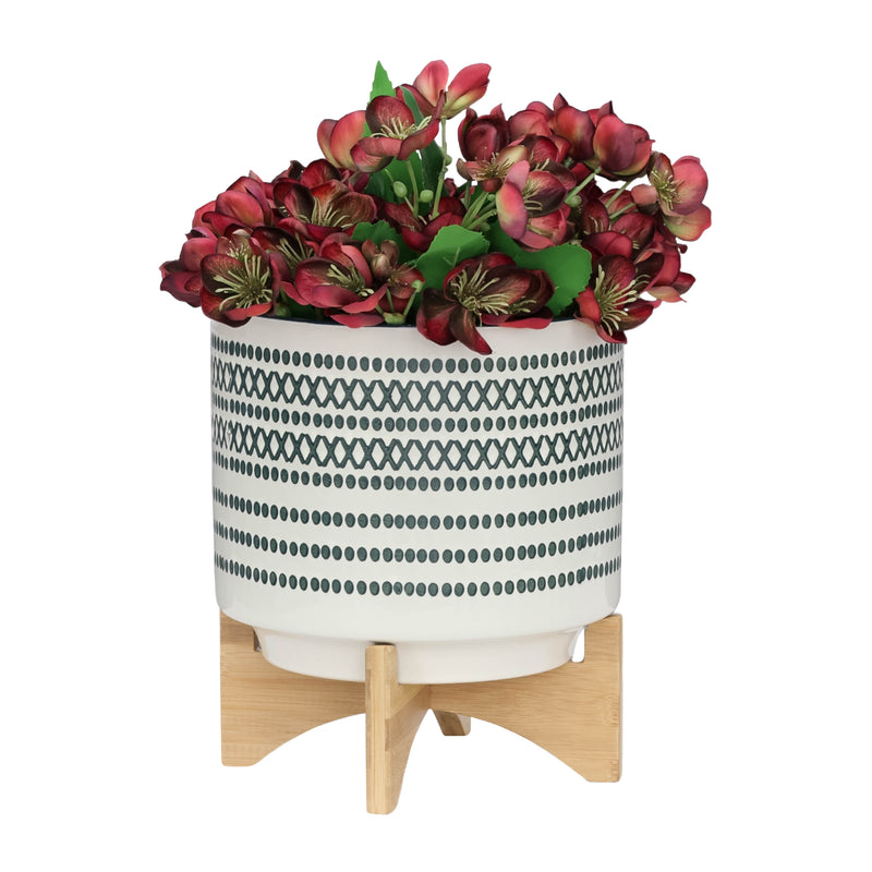 CERAMIC 10" PLANTER ON STANDW/ DOTS, BLUE