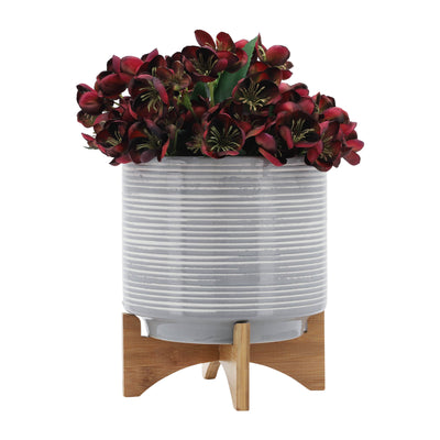 CERAMIC 10" PLANTER ON STAND, GRAY