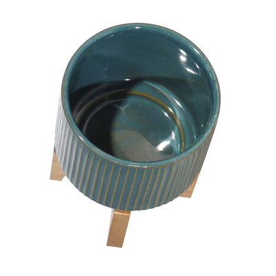 CERAMIC 5" PLANTER ON STAND, REACTIVE GREEN