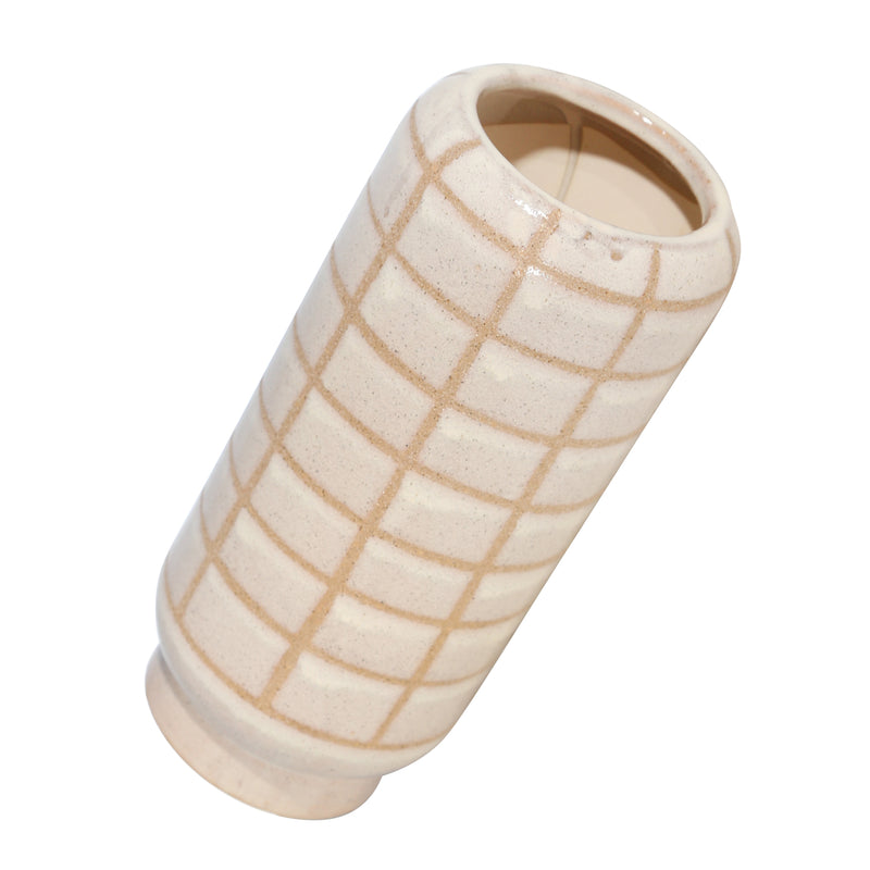 CERAMIC 13", PATTERNED VASE, BEIGE