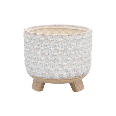 S/2 CERAMIC 6/8" TEXTURED FOOTED PLANTER, WHITE