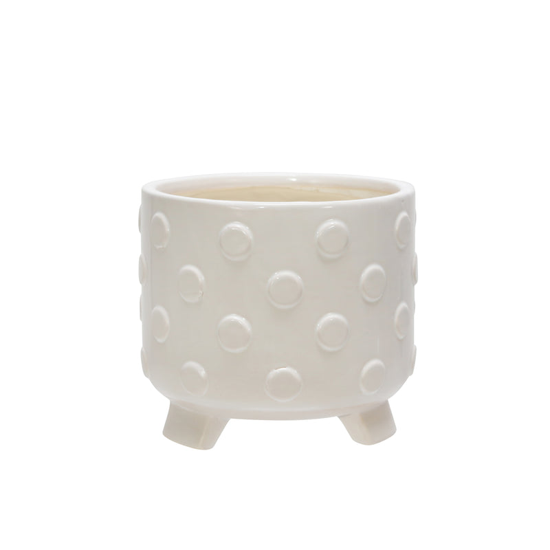 S/2 CERAMIC 6/8" FOOTED PLANTER W/ SPOTS, WHITE