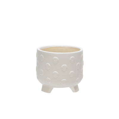 S/2 CERAMIC 6/8" FOOTED PLANTER W/ SPOTS, WHITE