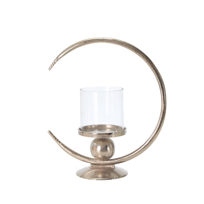 ALUMINUM 17" RING CANDLE HOLDER, SILVER