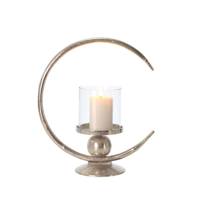 ALUMINUM 17" RING CANDLE HOLDER, SILVER