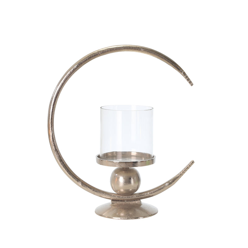 ALUMINUM 17" RING CANDLE HOLDER, SILVER