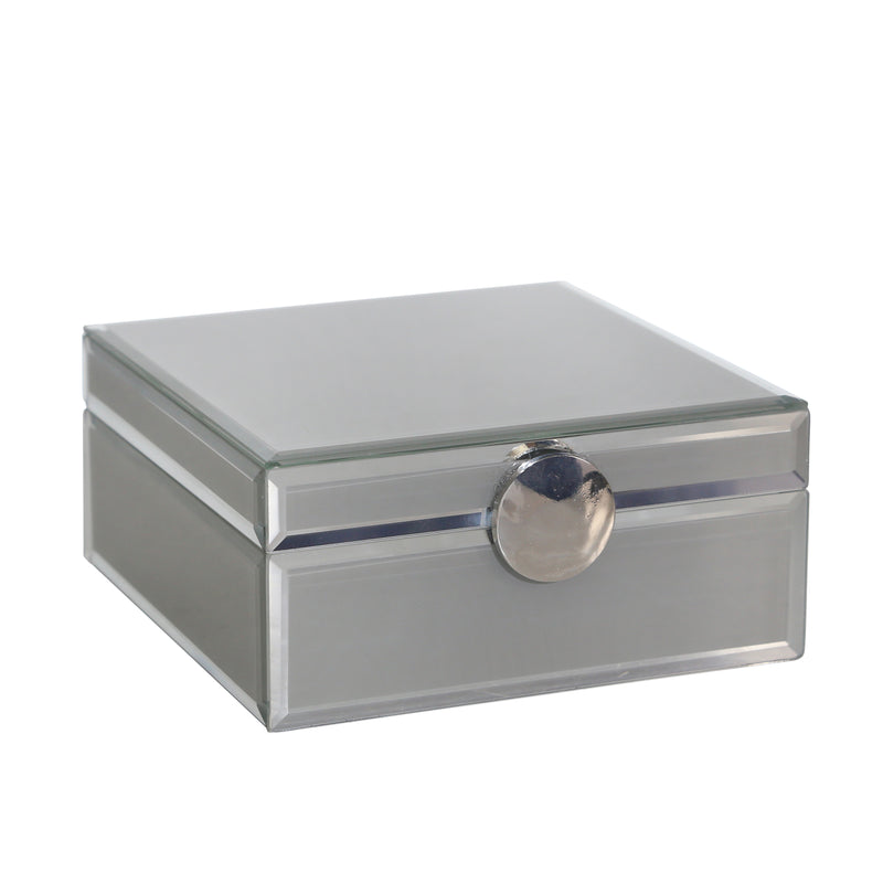 WOOD / GLASS 7X7" JEWELRY BOX, GRAY