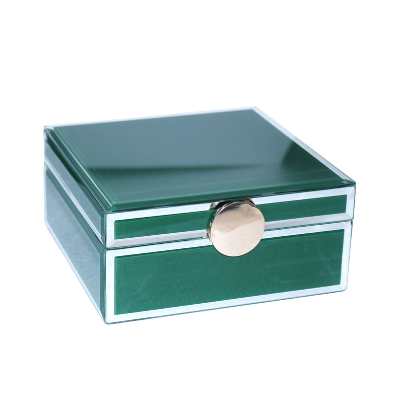 Wood / Glass 7x7" Jewelry Box, Green