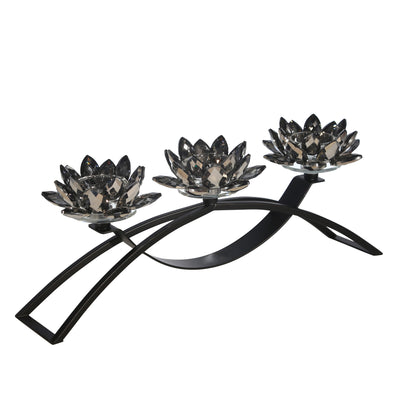 METAL/GLASS 16" 3 LOTUS VOTIVECANDLE HOLDER, BLACK