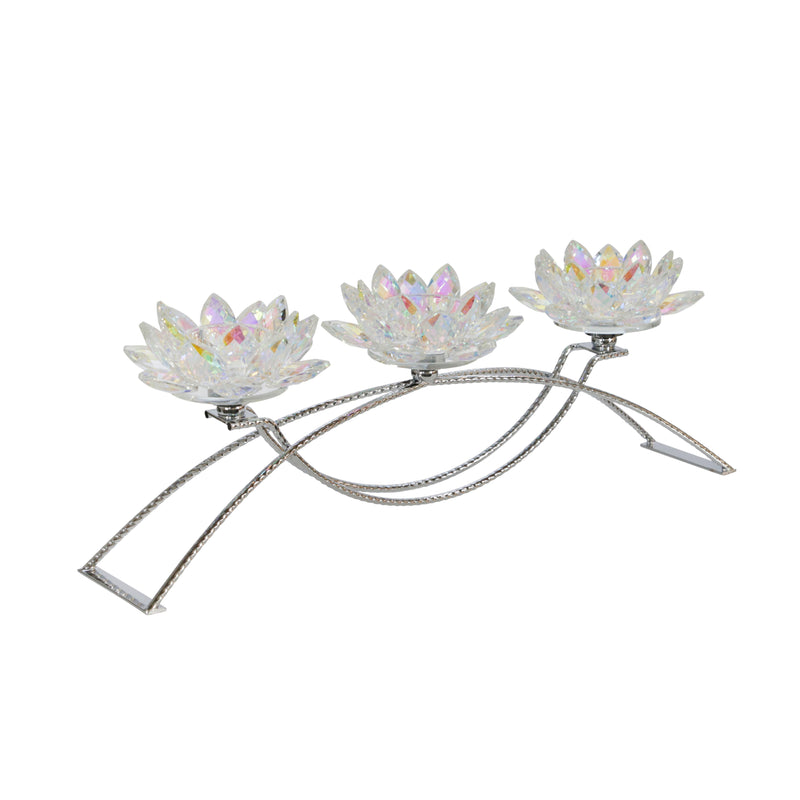 METAL/GLASS 16" 3 LOTUS CANDLE HOLDER,  RAINBOW