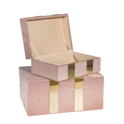 S/2 VELVETEEN JEWELRY BOX, BLUSH