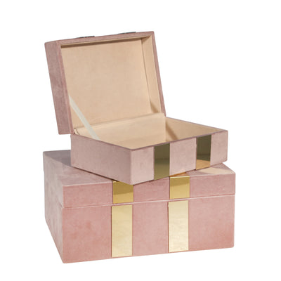 S/2 VELVETEEN JEWELRY BOX, BLUSH