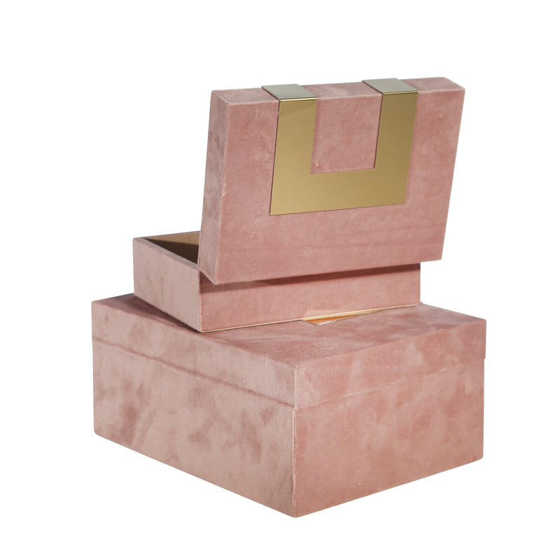 S/2 VELVETEEN JEWELRY BOX, BLUSH