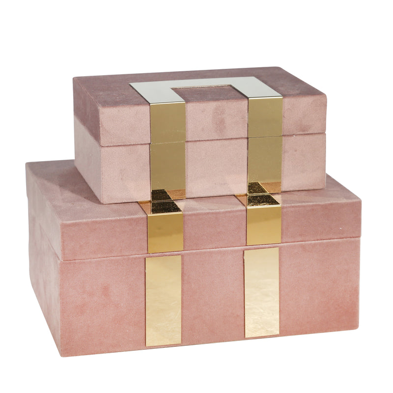 S/2 VELVETEEN JEWELRY BOX, BLUSH