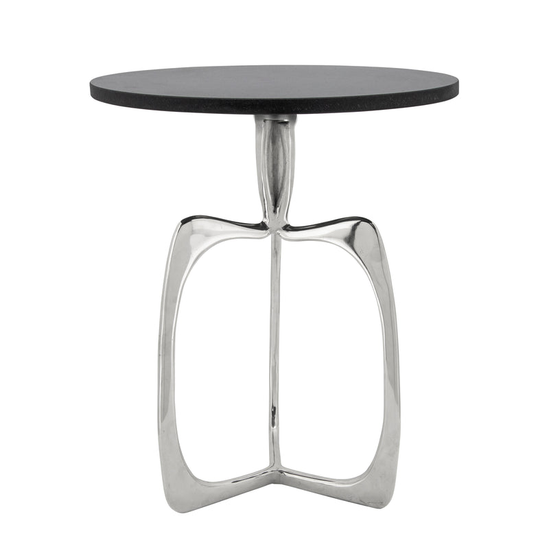 20" ACCENT TABLE W/ BLACK MARBLE, NICKEL