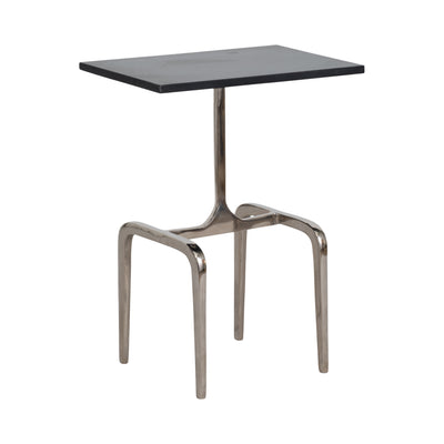 22" 4-LEGGED ACCENT TABLE, BLACK MARBLE, NICKEL