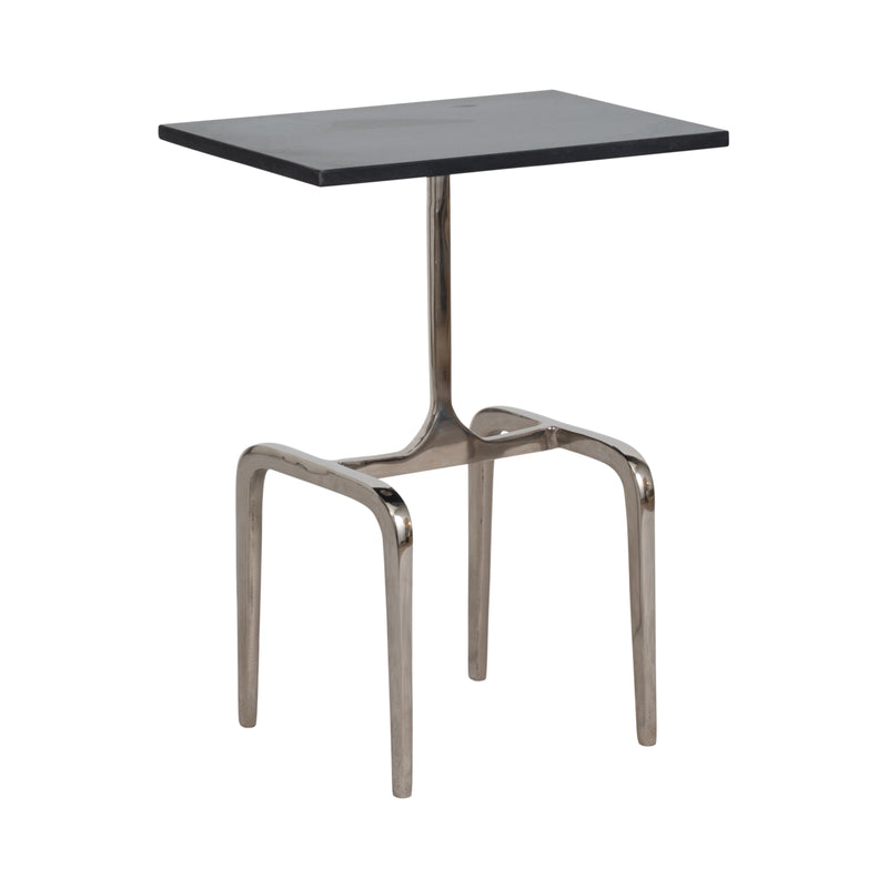 22" 4-LEGGED ACCENT TABLE, BLACK MARBLE, NICKEL