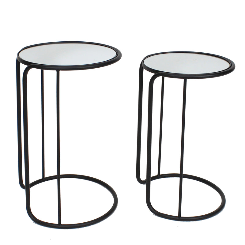 S/2 METAL/MIRROR  23/25" ACCENT TABLES, BLACK | 14887-02