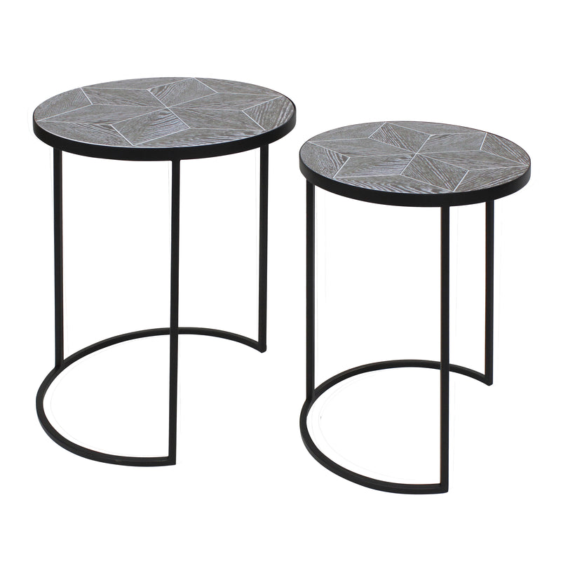 S/2 METAL/WOOD 22/24" ROUND ACCENT TABLES, BLACK