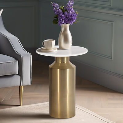 METAL, 22" MARBLE TOP SIDE TABLE, GOLD KD