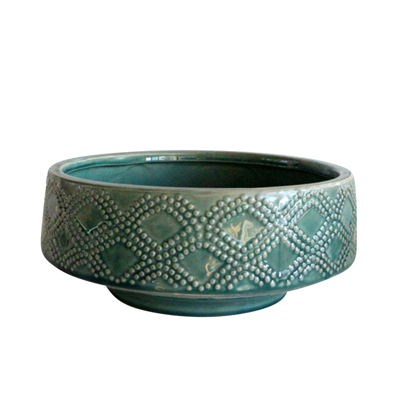 CERAMIC 11" DOTTED BOWL PLANTER, GREEN