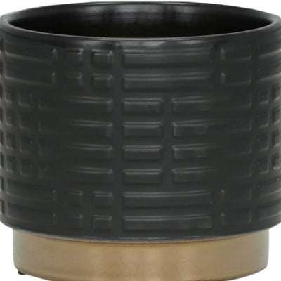 S/2 MAZE METALLIC PLANTERS  6/8", BLACK