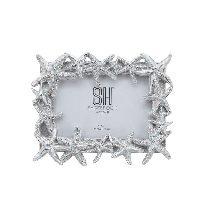 POLYRESIN 4X6" STARFISH PHOTO FRAME, SILVER