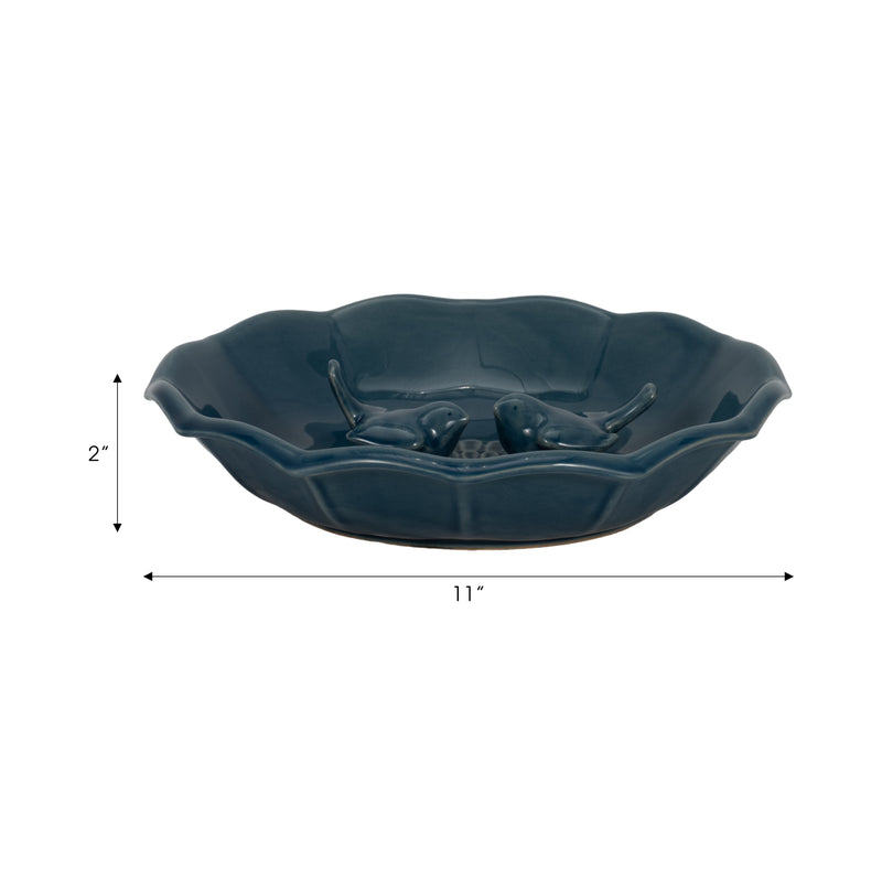 11" Flower Bird Bath, Blue