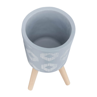 S/2 10/12" Diamond Planter W/ Wood Legs, Gray Kd