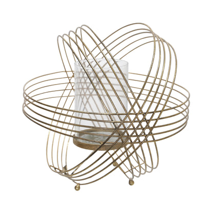 METAL 11" SPHERE TEA LIGHT CANDLE HOLDER, GOLD