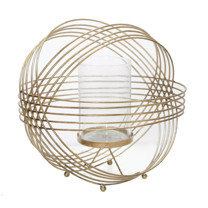 METAL 11" SPHERE TEA LIGHT CANDLE HOLDER, GOLD