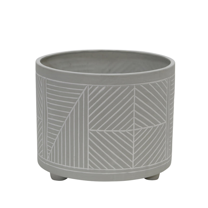 S/2 CERAMIC DIAMOND FOOTED PLANTER 10/12", GRAY