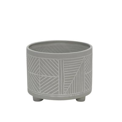 S/2 CERAMIC DIAMOND FOOTED PLANTER 10/12", GRAY