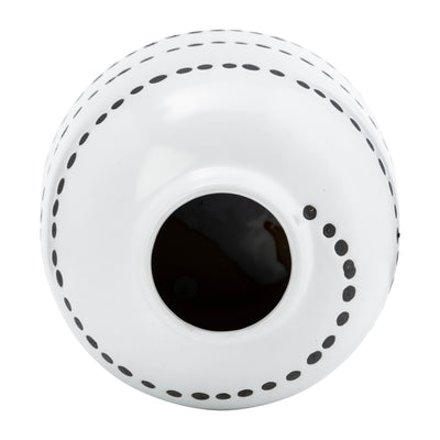 CER, 9"H SPIRAL DOT FLOWER VASE, WHITE/BLACK