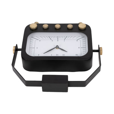 12" Footed Clock With Handle, Black/gold