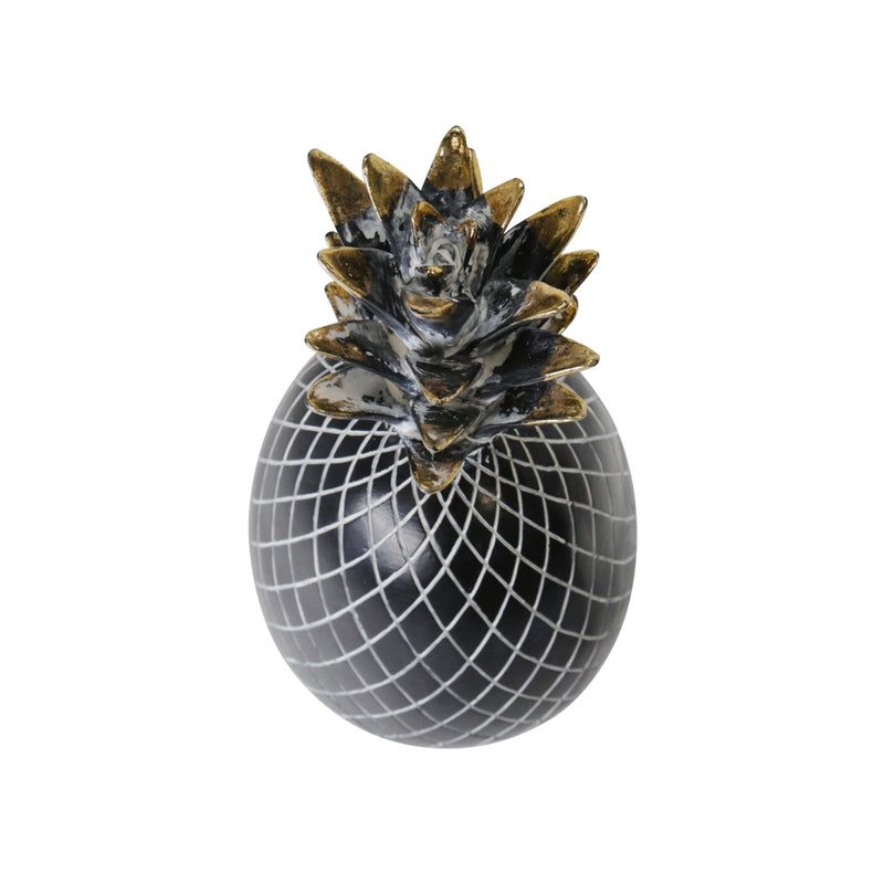 POLYRESIN 8" PINEAPPLE DECOR, BLACK/GOLD