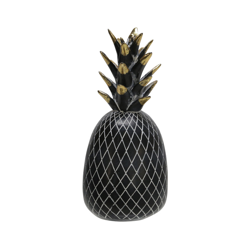 POLYRESIN 8" PINEAPPLE DECOR, BLACK/GOLD