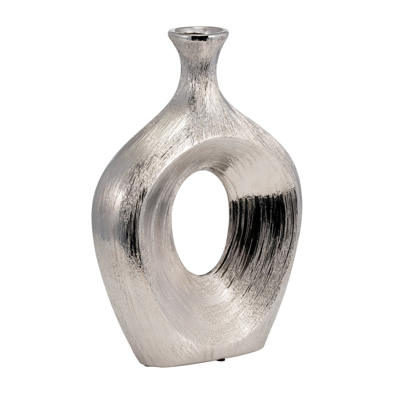 13" SCRATCHED OVAL VASE CUT-OUT, SILVER