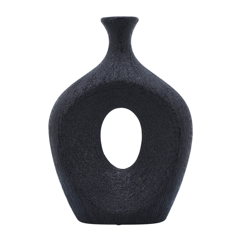 CER, 13" BEADED OVAL VASE CUT-OUT, BLACK