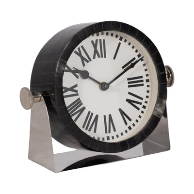 METAL TABLE CLOCK 7''  NICKEL BLACK