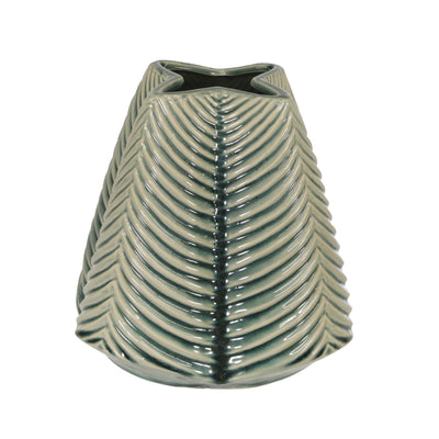 CERAMIC 8" RIBBED VASE, GREEN