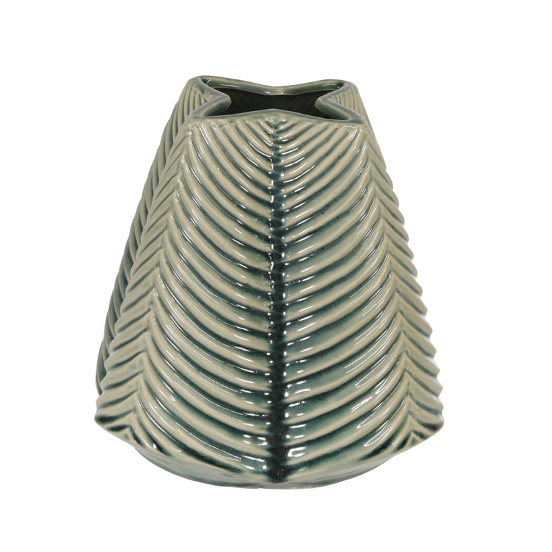 CERAMIC 8" RIBBED VASE, GREEN