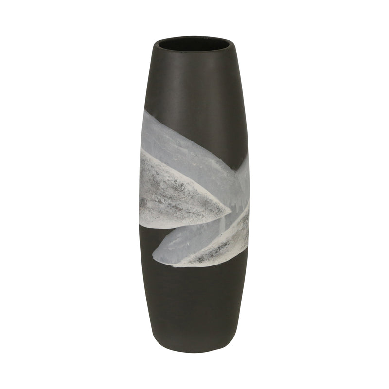 CERAMIC 14" PAINTED VASE, MATTE BLACK