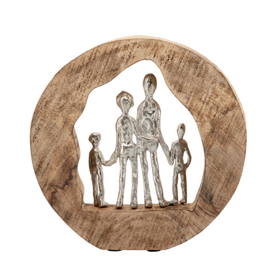 ALUMINUM FAMILY IN MANGO WOOD, SILVER/BROWN