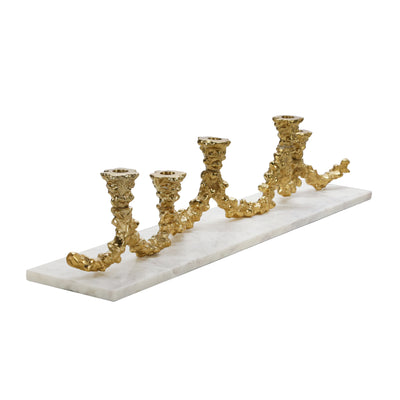 METAL CANDELABRA ON MARBLE BASE, WHITE/GOLD