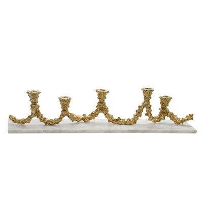 METAL CANDELABRA ON MARBLE BASE, WHITE/GOLD