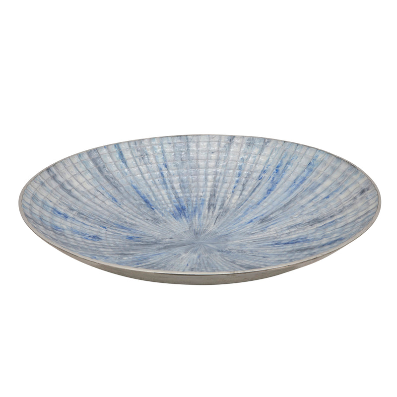 S/2 METAL 10/21" ROUND PLATES, IVORY/BLUE